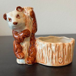 Midcentury Ceramic Panda on Tree Planter // Made in Japan // Bamboo Pot